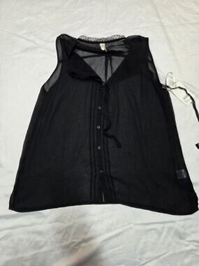Frenchi Black Sheer Sleeveless Button Front Blouse